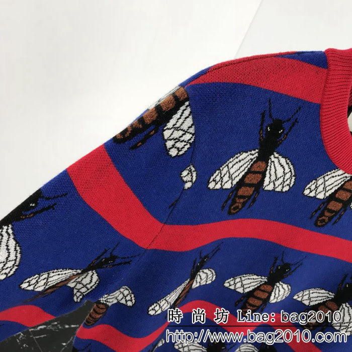 GUCCI古奇 18ss秋冬新款毛衣 勾線金絲蜜蜂圖案 定制羊毛混紡面料 面料柔軟舒適 高版本情侶款 ydi2329